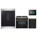 Forno 4-Piece Appliance Package - 36-Inch Dual Fuel Range, 60-Inch Convertible Refrigerator with Modern Trim, Dishwasher, and 24-Inch Microwave Oven in Black with Antique Brass Handle