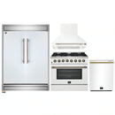 Forno 4-Piece Appliance Package - 36-Inch Dual Fuel Range, Wall Mount Range Hood, 60-Inch Built-In Convertible Refrigerator, and Dishwasher in White with Antique Brass Handle