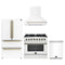 Forno 4-Piece Appliance Package - 36-Inch Dual Fuel Range, Wall Mount Range Hood, 36-Inch French Door Refrigerator, and Dishwasher in White with Antique Brass Handle