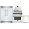 Forno 4-Piece Appliance Package - 36-Inch Dual Fuel Range, Wall Mount Range Hood, 60-Inch Refrigerator, Dishwasher in White with Antique Brass Handle