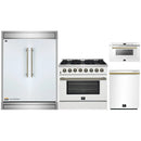 Forno 4-Piece Appliance Package - 36-Inch Dual Fuel Range, 60-Inch Refrigerator, Dishwasher, & 24-Inch Microwave Drawer in White with Antique Brass Handle