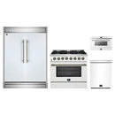 Forno 4-Piece Appliance Package - 36-Inch Dual Fuel Range, 60-Inch Refrigerator, Dishwasher, & 24-Inch Microwave Drawer in White with Antique Brass Handle