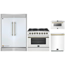 Forno 4-Piece Appliance Package - 36-Inch Galiano Dual Fuel Range, 60-Inch Refrigerator, Dishwasher, & 24-Inch Microwave Drawer in White with Antique Brass Handle