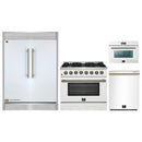 Forno 4-Piece Appliance Package - 36-Inch Galiano Dual Fuel Range, 60-Inch Refrigerator, Dishwasher, & 24-Inch Microwave Oven in White with Antique Brass Handle