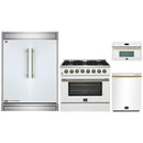 Forno 4-Piece Appliance Package - 36-Inch Dual Fuel Range, 60-Inch Refrigerator, Dishwasher, & 30-Inch Microwave Oven in White with Antique Brass Handle