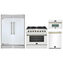 Forno 4-Piece Appliance Package - 36-Inch Galiano Dual Fuel Range, 60-Inch Refrigerator, Dishwasher, & 30-Inch Microwave Oven in White with Antique Brass Handle