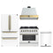 Forno Galiano 4-Piece Appliance Package - 36-Inch Dual Fuel Range, 36-Inch Hood, 36-Inch Refrigerator, & 24-Inch Dishwasher in White with Antique Brass Trim