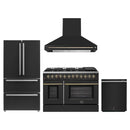 Forno 4-Piece Appliance Package - 48-Inch Dual Fuel Range, Wall Mount Range Hood, 36-Inch French Door Refrigerator, and Dishwasher in Black with Antique Brass Handle
