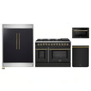 Forno 4-Piece Appliance Package - 48-Inch Dual Fuel Range, 60-Inch Convertible Refrigerator with Modern Trim, Dishwasher, and 24-Inch Microwave Drawer in Black with Antique Brass Handle