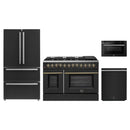 Forno 4-Piece Appliance Package - 48-Inch Dual Fuel Range, 36-Inch Refrigerator, 24-Inch Microwave Drawer, & Dishwasher in Black with Antique Brass Handle