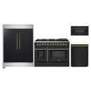 Forno 4-Piece Appliance Package - 48-Inch Dual Fuel Range, 60-Inch Convertible Refrigerator with Modern Trim, Dishwasher, and 30-Inch Microwave Drawer in Black with Antique Brass Handle