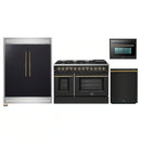 Forno 4-Piece Appliance Package - 48-Inch Dual Fuel Range, 60-Inch Convertible Refrigerator with Modern Trim, Dishwasher, and 24-Inch Microwave Oven in Black with Antique Brass Handle