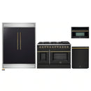 Forno 4-Piece Appliance Package - 48-Inch Dual Fuel Range, 60-Inch Convertible Refrigerator with Modern Trim, Dishwasher, and 30-Inch Microwave Oven in Black with Antique Brass Handle