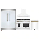 Forno 4-Piece Appliance Package - 48-Inch Dual Fuel Range, Wall Mount Range Hood, 60-Inch Built-In Convertible Refrigerator, and Dishwasher in White with Antique Brass Handle