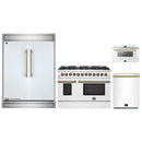 Forno 4-Piece Appliance Package - 48-Inch Dual Fuel Range, 60-Inch Refrigerator, Dishwasher, & 24-Inch Microwave Drawer in White with Antique Brass Handle