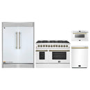 Forno 4-Piece Appliance Package - 48-Inch Galiano Dual Fuel Range, 60-Inch Refrigerator, Dishwasher, & 24-Inch Microwave Drawer in White with Antique Brass Handle