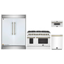 Forno 4-Piece Appliance Package - 48-Inch Dual Fuel Range, 60-Inch Refrigerator, Dishwasher, & 30-Inch Microwave Drawer in White with Antique Brass Handle