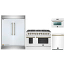 Forno 4-Piece Appliance Package - 48-Inch Dual Fuel Range, 60-Inch Refrigerator, Dishwasher, & 24-Inch Microwave Oven in White with Antique Brass Handle