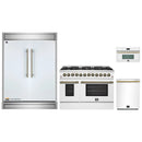 Forno 4-Piece Appliance Package - 48-Inch Dual Fuel Range, 60-Inch Refrigerator, Dishwasher, & 30-Inch Microwave Oven in White with Antique Brass Handle