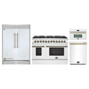 Forno 4-Piece Appliance Package - 48-Inch Galiano Dual Fuel Range, 60-Inch Refrigerator, Dishwasher, & 30-Inch Microwave Oven in White with Antique Brass Handle