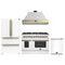 Forno Galiano 4-Piece Appliance Package - 48-Inch Dual Fuel Range, 48-Inch Hood, 36-Inch Refrigerator, & 24-Inch Dishwasher in White with Antique Brass Trim