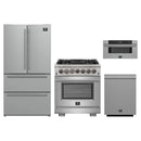 Forno 4-Piece Pro Appliance Package - 30-Inch Dual Fuel Range, Refrigerator, 30-Inch Microwave Drawer, & 3-Rack Dishwasher in Stainless Steel