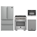 Forno 4-Piece Pro Appliance Package - 30-Inch Dual Fuel Range, Refrigerator, 24-Inch Microwave Oven, & 3-Rack Dishwasher in Stainless Steel