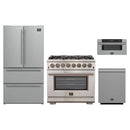Forno 4-Piece Pro Appliance Package - 36-Inch Dual Fuel Range, Refrigerator, 30-Inch Microwave Drawer, & 3-Rack Dishwasher in Stainless Steel