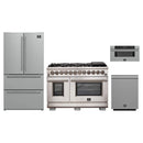 Forno 4-Piece Pro Appliance Package - 48-Inch Dual Fuel Range, Refrigerator, 30-Inch Microwave Drawer, & 3-Rack Dishwasher in Stainless Steel