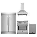 Forno 4-Piece Appliance Package - 30-Inch Dual Fuel Range with Air Fryer, 60-Inch Pro-Style Refrigerator, Wall Mount Hood, & 3-Rack Dishwasher in Stainless Steel