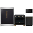Forno 4-Piece Appliance Package - 36-Inch Gas Range, 60-Inch Convertible Refrigerator with Modern Trim, Dishwasher, and 24-Inch Microwave Drawer in Black with Antique Brass Handle