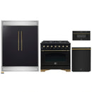 Forno 4-Piece Appliance Package - 36-Inch Gas Range, 60-Inch Convertible Refrigerator with Modern Trim, Dishwasher, and 30-Inch Microwave Drawer in Black with Antique Brass Handle