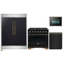 Forno 4-Piece Appliance Package - 36-Inch Gas Range, 60-Inch Convertible Refrigerator with Modern Trim, Dishwasher, and 24-Inch Microwave Oven in Black with Antique Brass Handle