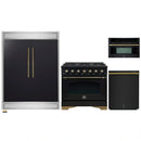 Forno 4-Piece Appliance Package - 36-Inch Gas Range, 60-Inch Convertible Refrigerator with Modern Trim, Dishwasher, and 30-Inch Microwave Oven in Black with Antique Brass Handle