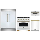 Forno 4-Piece Appliance Package - 36-Inch Gas Range, 60-Inch Refrigerator, Dishwasher, & 30-Inch Microwave Drawer in White with Antique Brass Handle