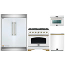 Forno 4-Piece Appliance Package - 36-Inch Gas Range, 60-Inch Refrigerator, Dishwasher, & 24-Inch Microwave Oven in White with Antique Brass Handle