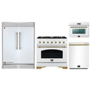 Forno 4-Piece Appliance Package - 36-Inch Antico Gas Range, 60-Inch Refrigerator, Dishwasher, & 24-Inch Microwave Oven in White with Antique Brass Handle