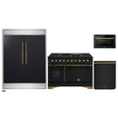 Forno 4-Piece Appliance Package - 48-Inch Gas Range, 60-Inch Convertible Refrigerator with Modern Trim, Dishwasher, and 24-Inch Microwave Drawer in Black with Antique Brass Handle