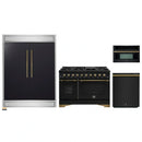 Forno 4-Piece Appliance Package - 48-Inch Gas Range, 60-Inch Convertible Refrigerator with Modern Trim, Dishwasher, and 30-Inch Microwave Oven in Black with Antique Brass Handle