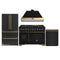 Forno Antico 4-Piece Appliance Package - 48-Inch Gas Range, 48-Inch Hood, 36-Inch Refrigerator, & 24-Inch Dishwasher in Black with Antique Brass Trim