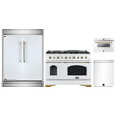Forno 4-Piece Appliance Package - 48-Inch Gas Range, 60-Inch Refrigerator, Dishwasher, & 24-Inch Microwave Drawer in White with Antique Brass Handle