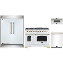 Forno 4-Piece Appliance Package - 48-Inch Gas Range, 60-Inch Refrigerator, Dishwasher, & 30-Inch Microwave Drawer in White with Antique Brass Handle