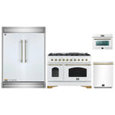 Forno 4-Piece Appliance Package - 48-Inch Gas Range, 60-Inch Refrigerator, Dishwasher, & 24-Inch Microwave Oven in White with Antique Brass Handle