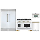 Forno 4-Piece Appliance Package - 48-Inch Antico Gas Range, 60-Inch Refrigerator, Dishwasher, & 30-Inch Microwave Oven in White with Antique Brass Handle