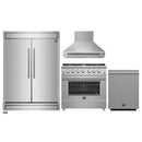 Forno 4-Piece Appliance Package - 36-Inch Gas Range, Wall Mount Range Hood, 60-Inch Built-In Convertible Refrigerator, and Dishwasher in Stainless Steel