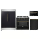 Forno 4-Piece Appliance Package - 36-Inch Gas Range, 60-Inch Convertible Refrigerator with Modern Trim, Dishwasher, and 24-Inch Microwave Drawer in Black with Antique Brass Handle