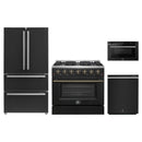 Forno 4-Piece Appliance Package - 36-Inch Gas Range, 36-Inch Refrigerator, 24-Inch Microwave Drawer, & Dishwasher in Black with Antique Brass Handle