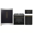 Forno 4-Piece Appliance Package - 36-Inch Gas Range, 60-Inch Convertible Refrigerator with Modern Trim, Dishwasher, and 30-Inch Microwave Drawer in Black with Antique Brass Handle