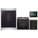 Forno 4-Piece Appliance Package - 36-Inch Gas Range, 60-Inch Convertible Refrigerator with Modern Trim, Dishwasher, and 24-Inch Microwave Oven in Black with Antique Brass Handle