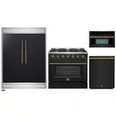 Forno 4-Piece Appliance Package - 36-Inch Gas Range, 60-Inch Convertible Refrigerator with Modern Trim, Dishwasher, and 30-Inch Microwave Oven in Black with Antique Brass Handle